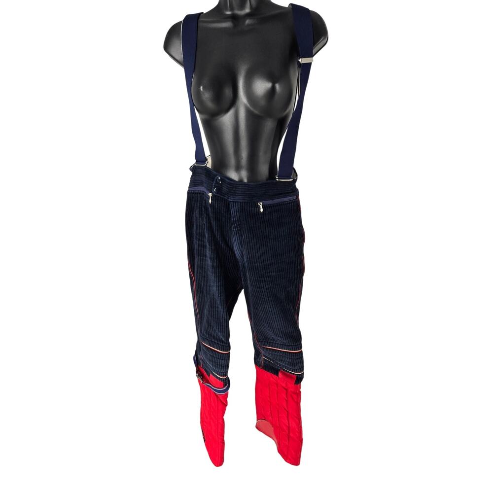 Vintage Alaska Corduroy Ski Suit Pants Red, White, Navy Blue Zip Pockets 28x27